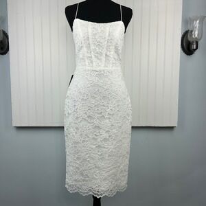 Express Womens White Floral Lace Corset Midi Dress Adjustable Straps Size 4 NEW